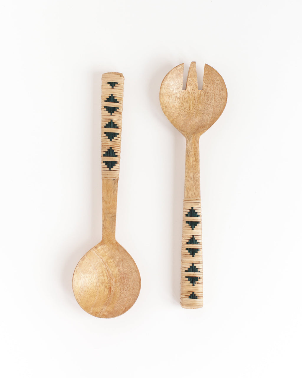 Hand-Carved Geo Woven Mango Wood Salad Servers
