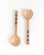 Hand-Carved Geo Woven Mango Wood Salad Servers