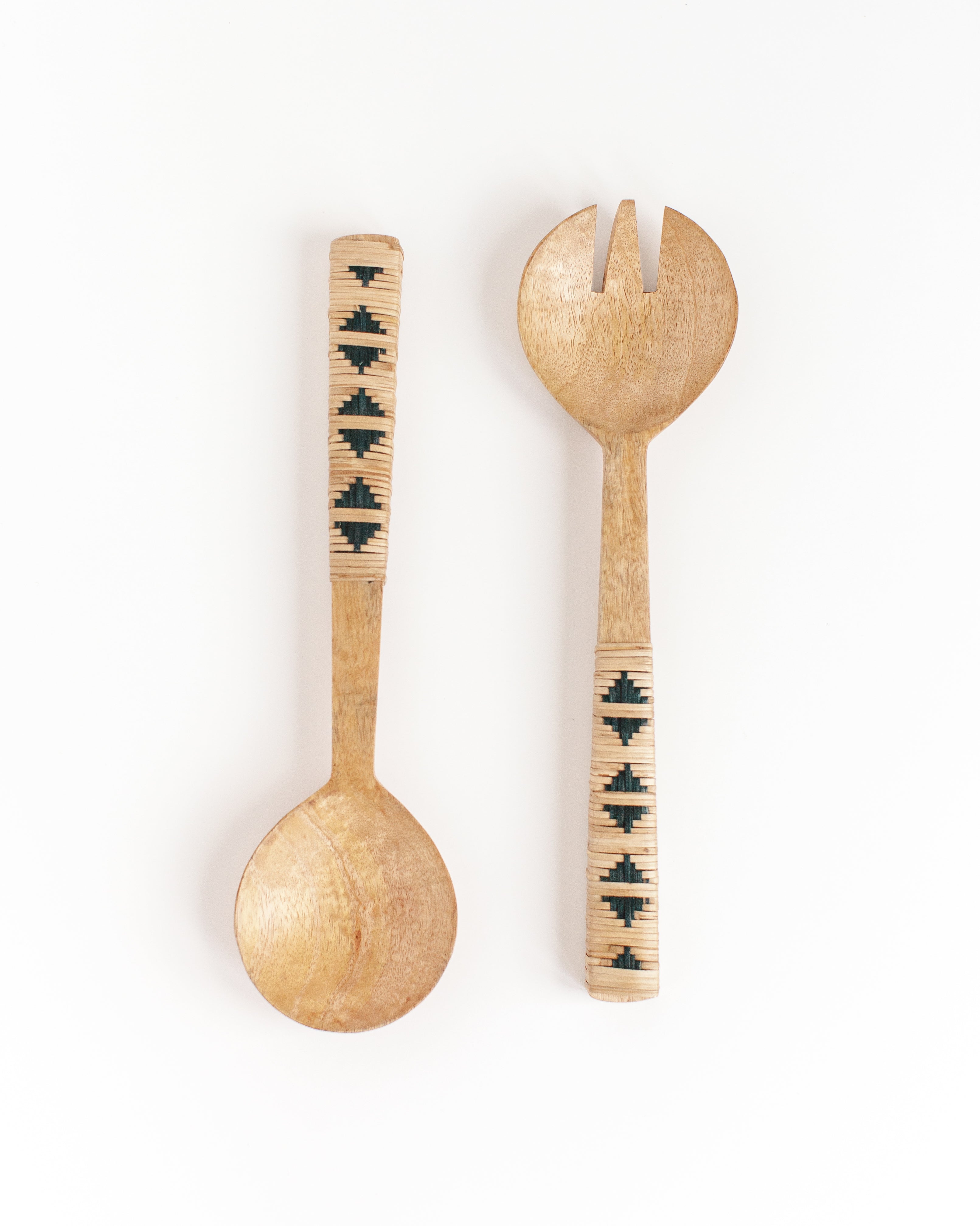 Hand-Carved Geo Woven Mango Wood Salad Servers