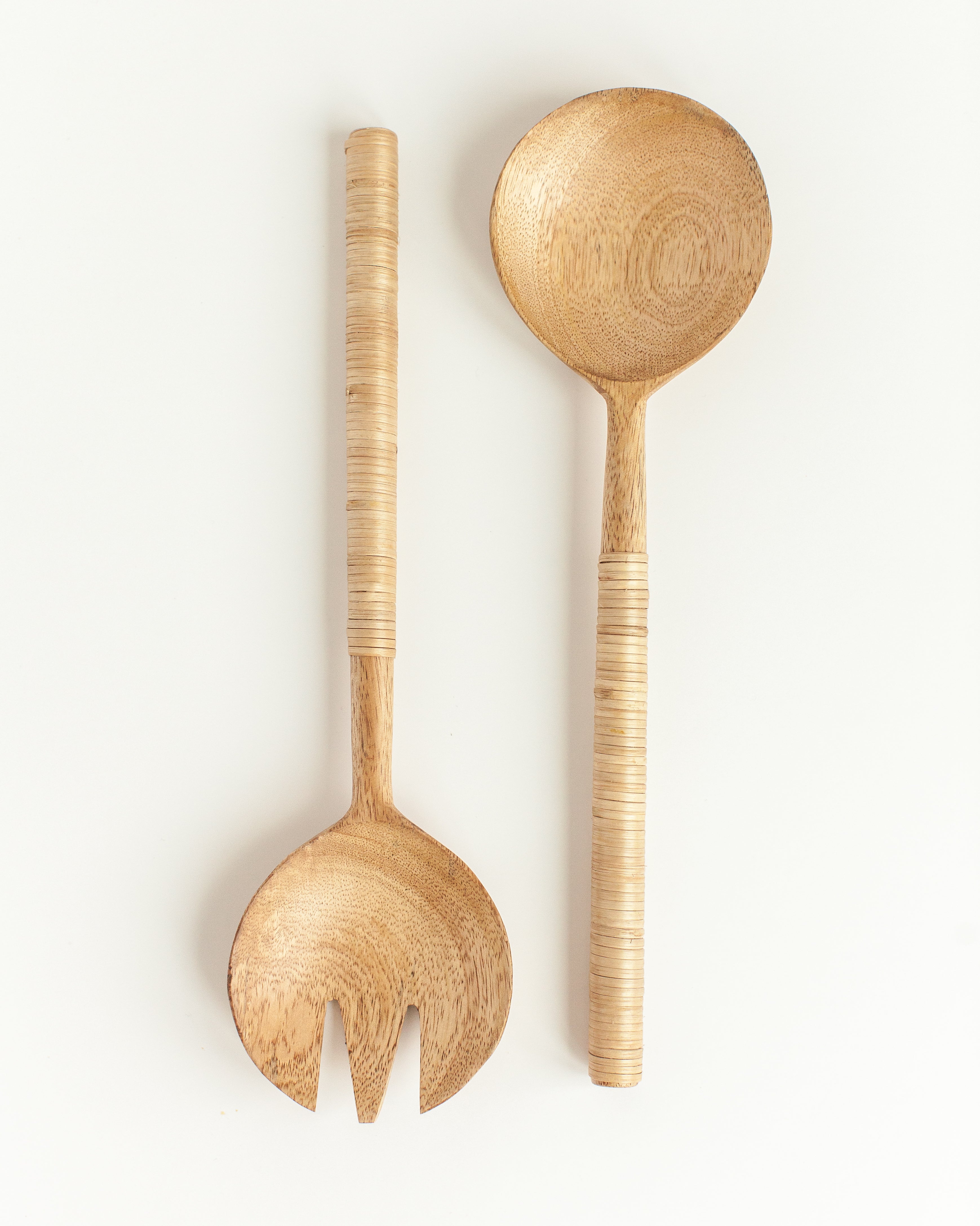 Hand-Crafted Thin Woven Mango Wood Salad Servers