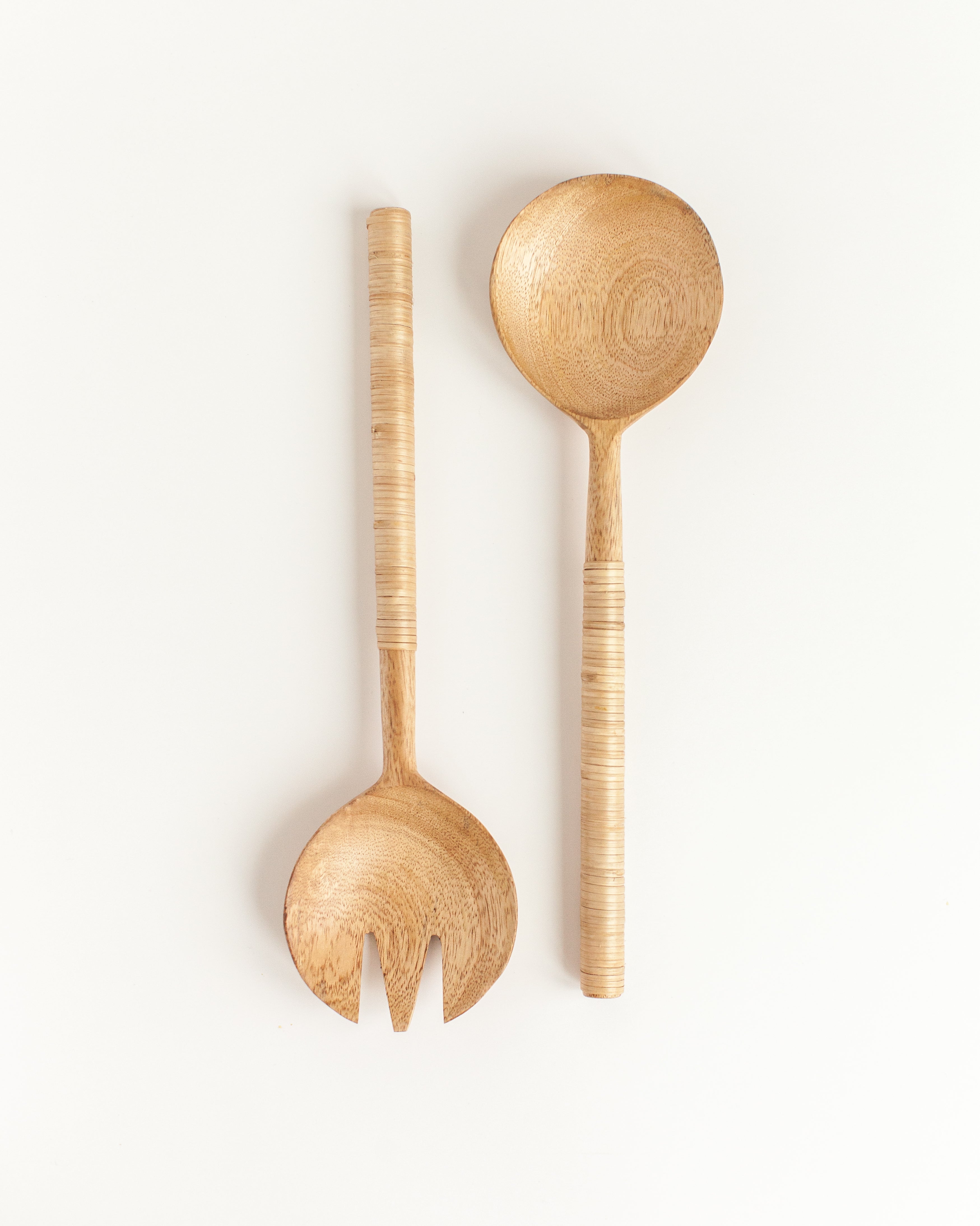 Hand-Crafted Thin Woven Mango Wood Salad Servers