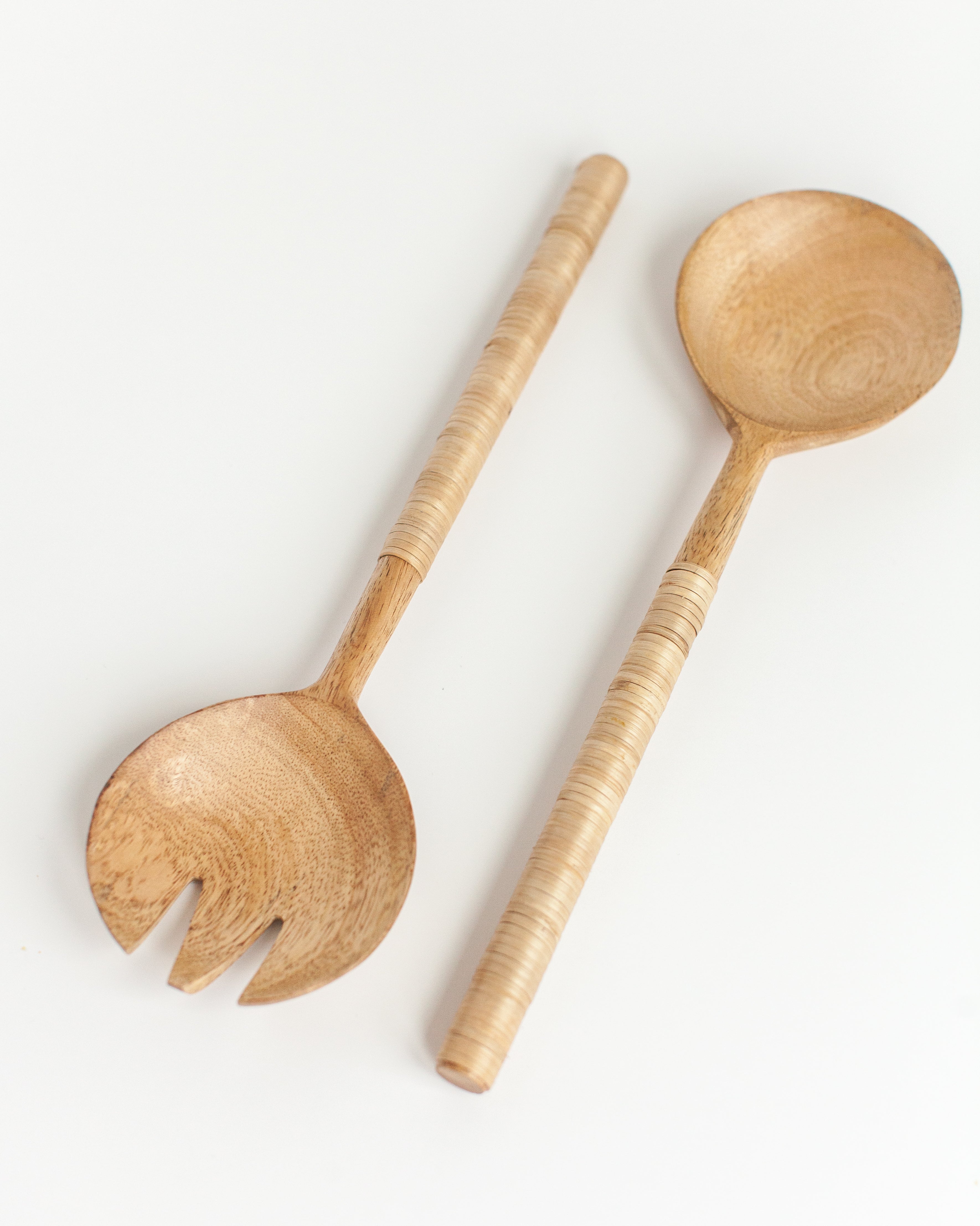 Hand-Crafted Thin Woven Mango Wood Salad Servers