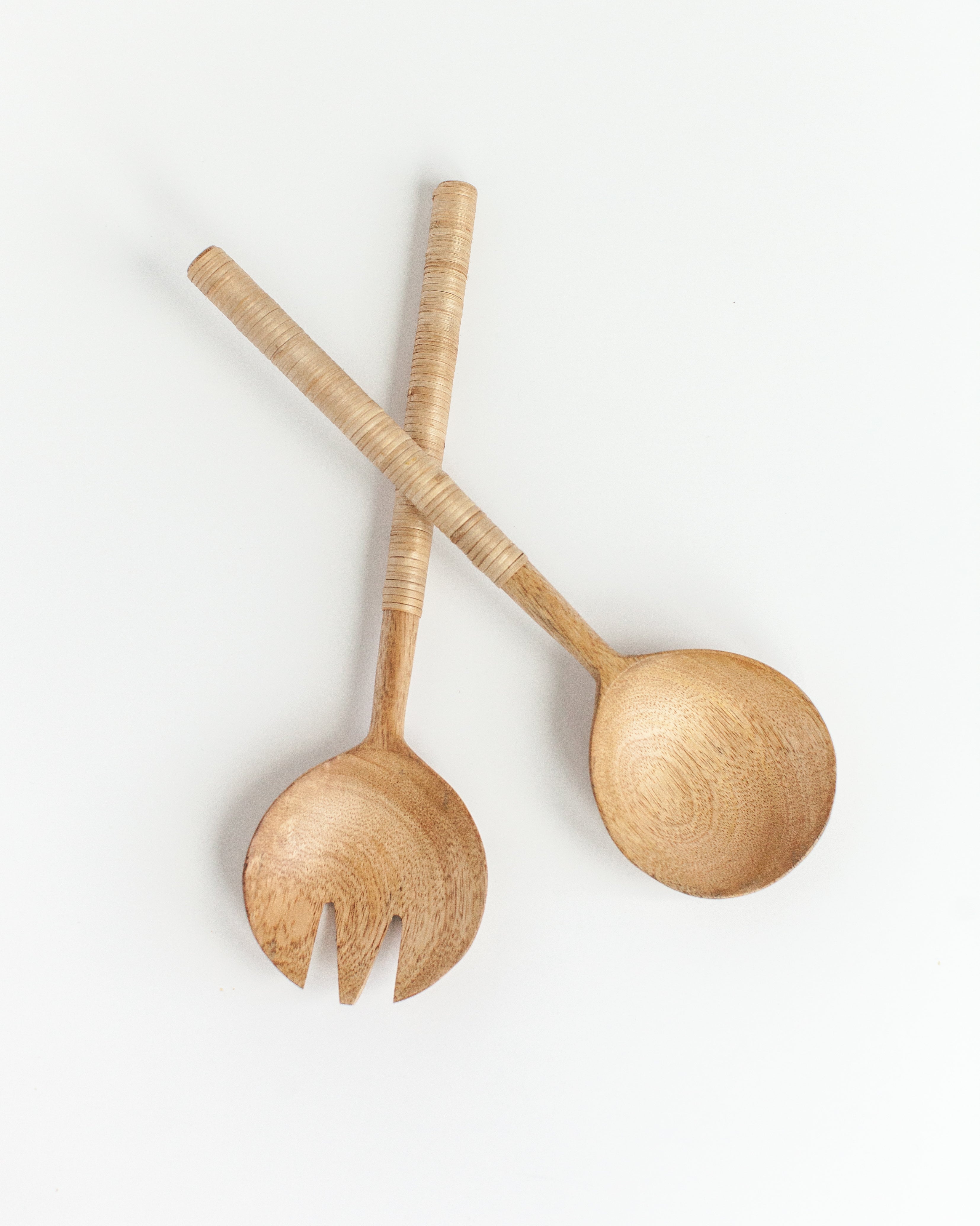 Hand-Crafted Thin Woven Mango Wood Salad Servers