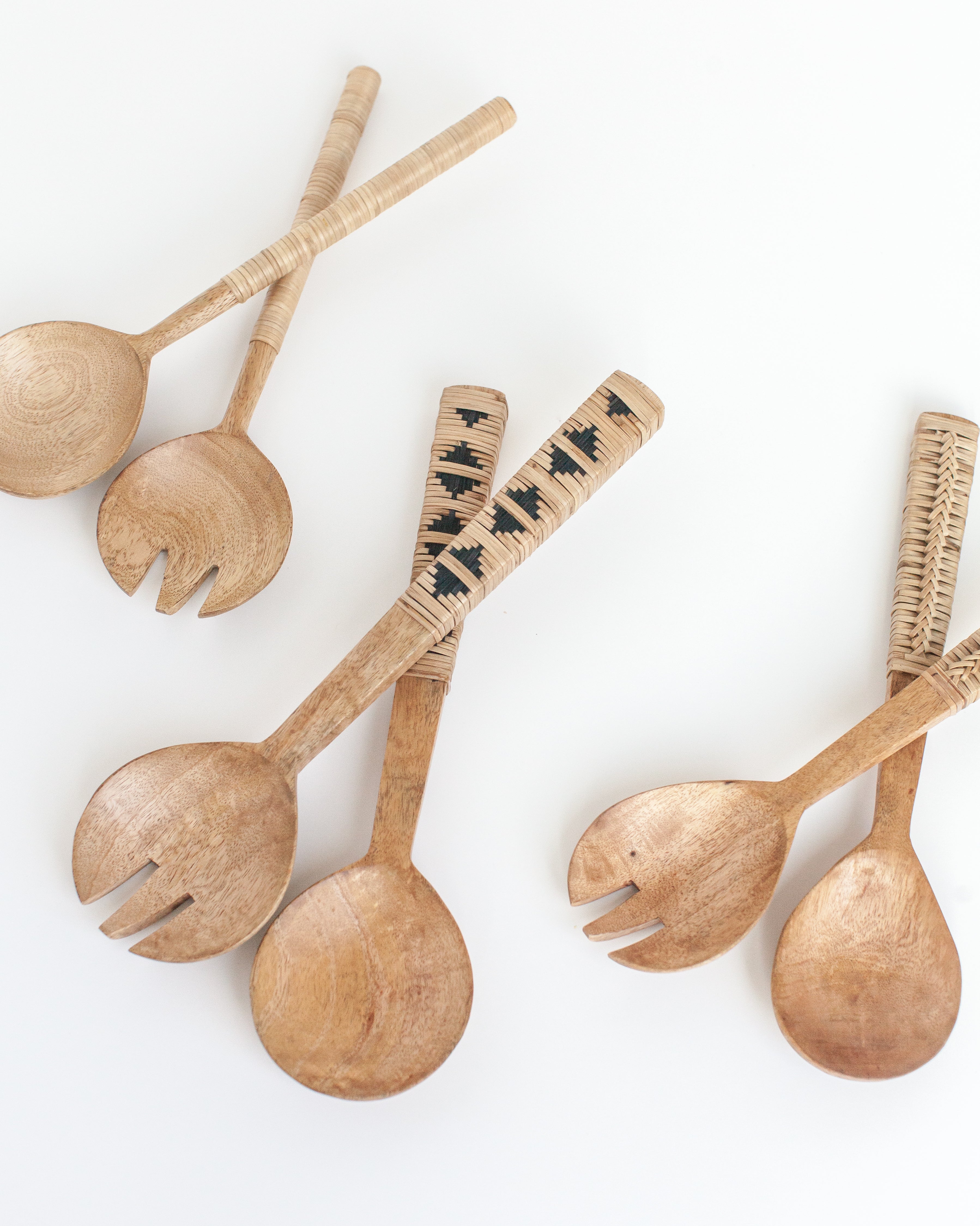 Hand-Crafted Thin Woven Mango Wood Salad Servers