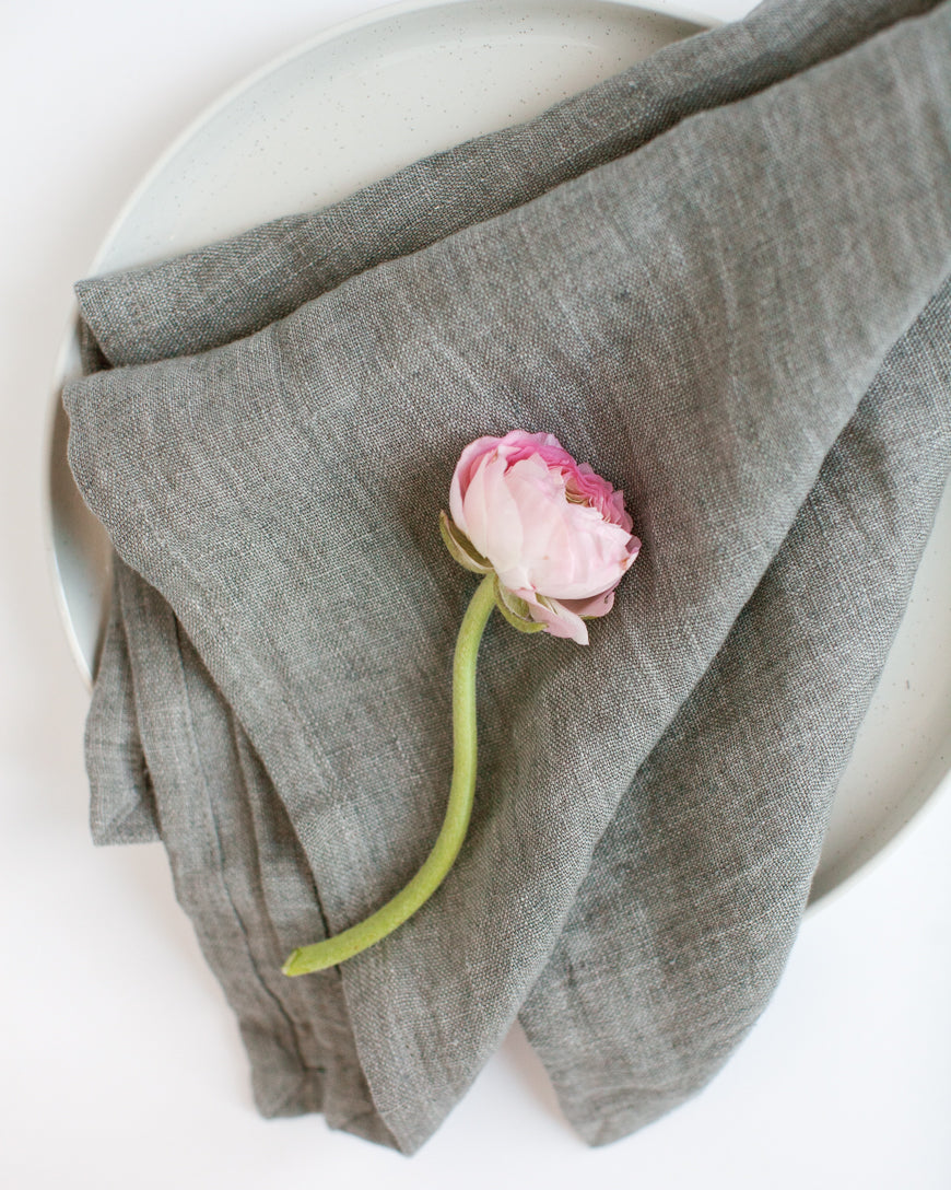 Hand-Woven Stone Washed Linen Hemmed Dinner Napkins