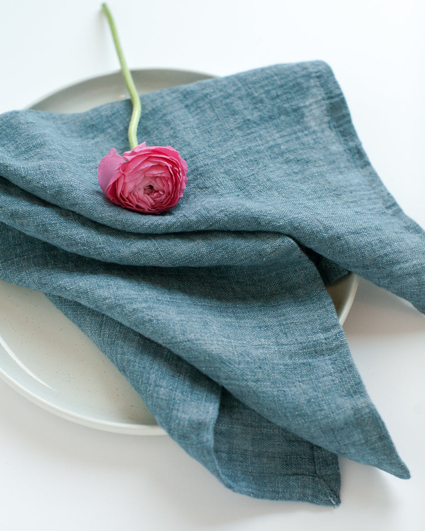 Hand-Woven Stone Washed Linen Hemmed Dinner Napkins