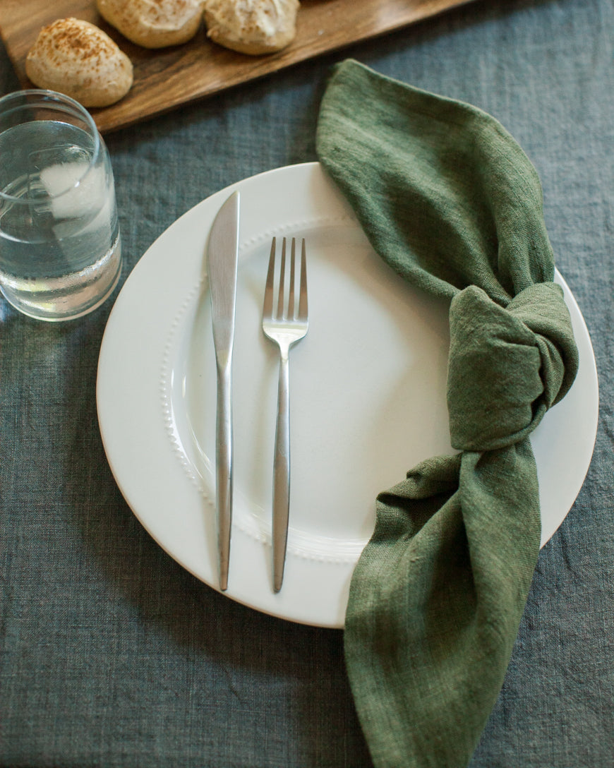 Hand-Woven Stone Washed Linen Hemmed Dinner Napkins