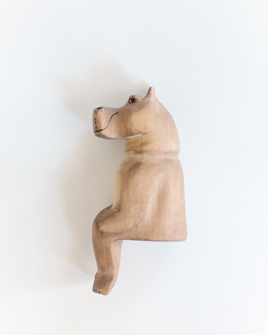 Hand-carved Artisan Hippo Wooden Shelf Sitter