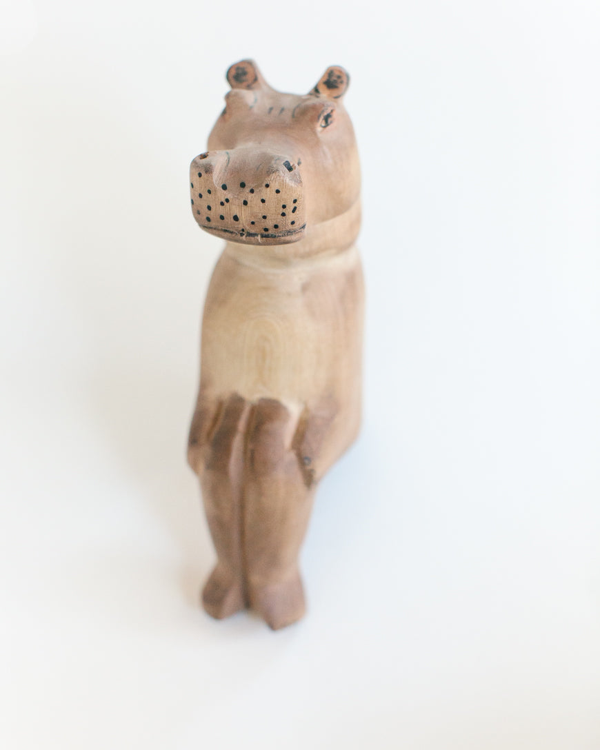 Hand-carved Artisan Hippo Wooden Shelf Sitter