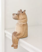 Hand-carved Artisan Hippo Wooden Shelf Sitter