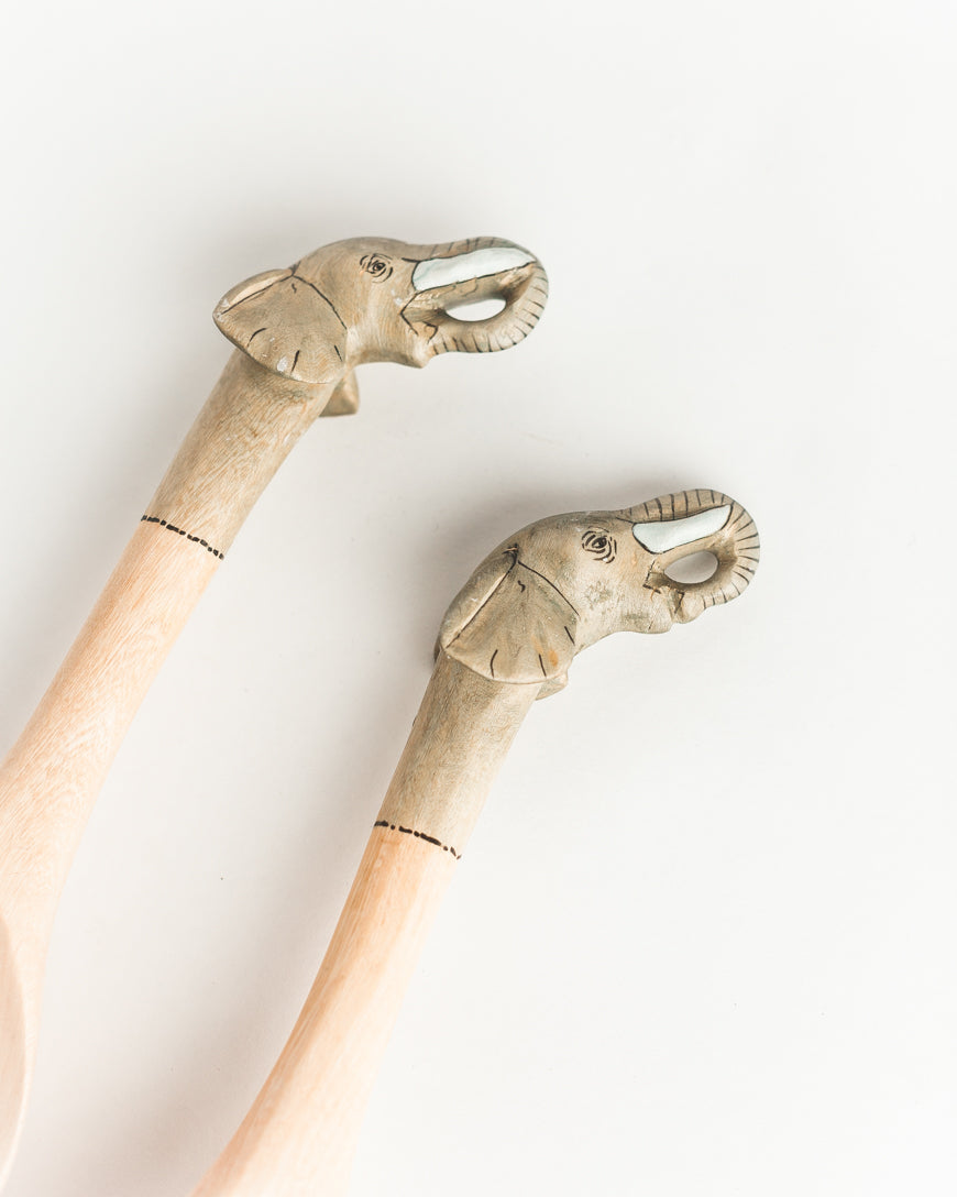 Elephant Motif Handcrafted Salad Servers