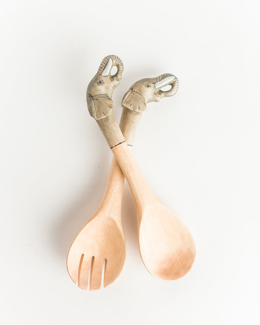 Elephant Motif Handcrafted Salad Servers