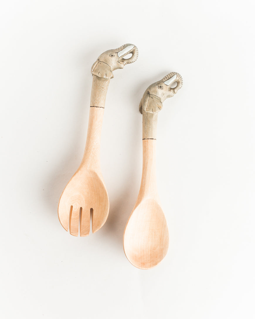Elephant Motif Handcrafted Salad Servers