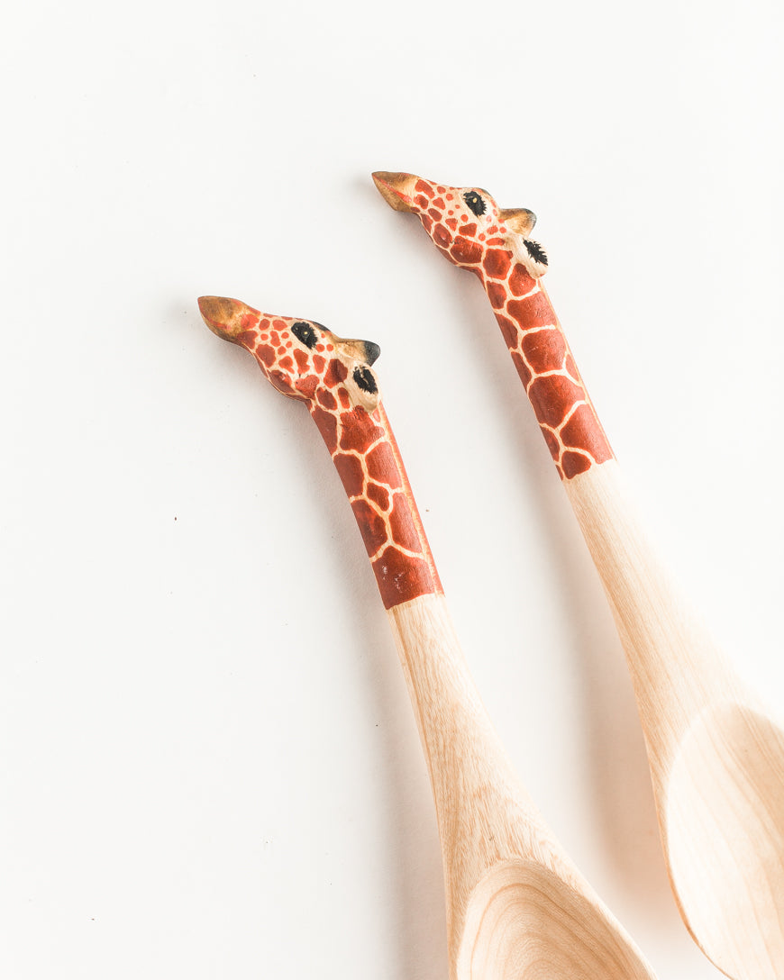 Giraffe Motif Handcrafted Salad Servers