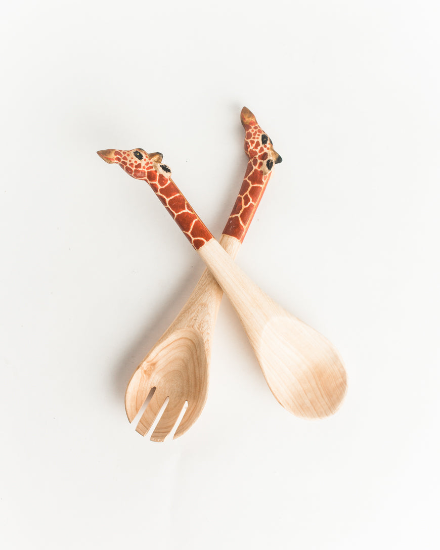 Giraffe Motif Handcrafted Salad Servers