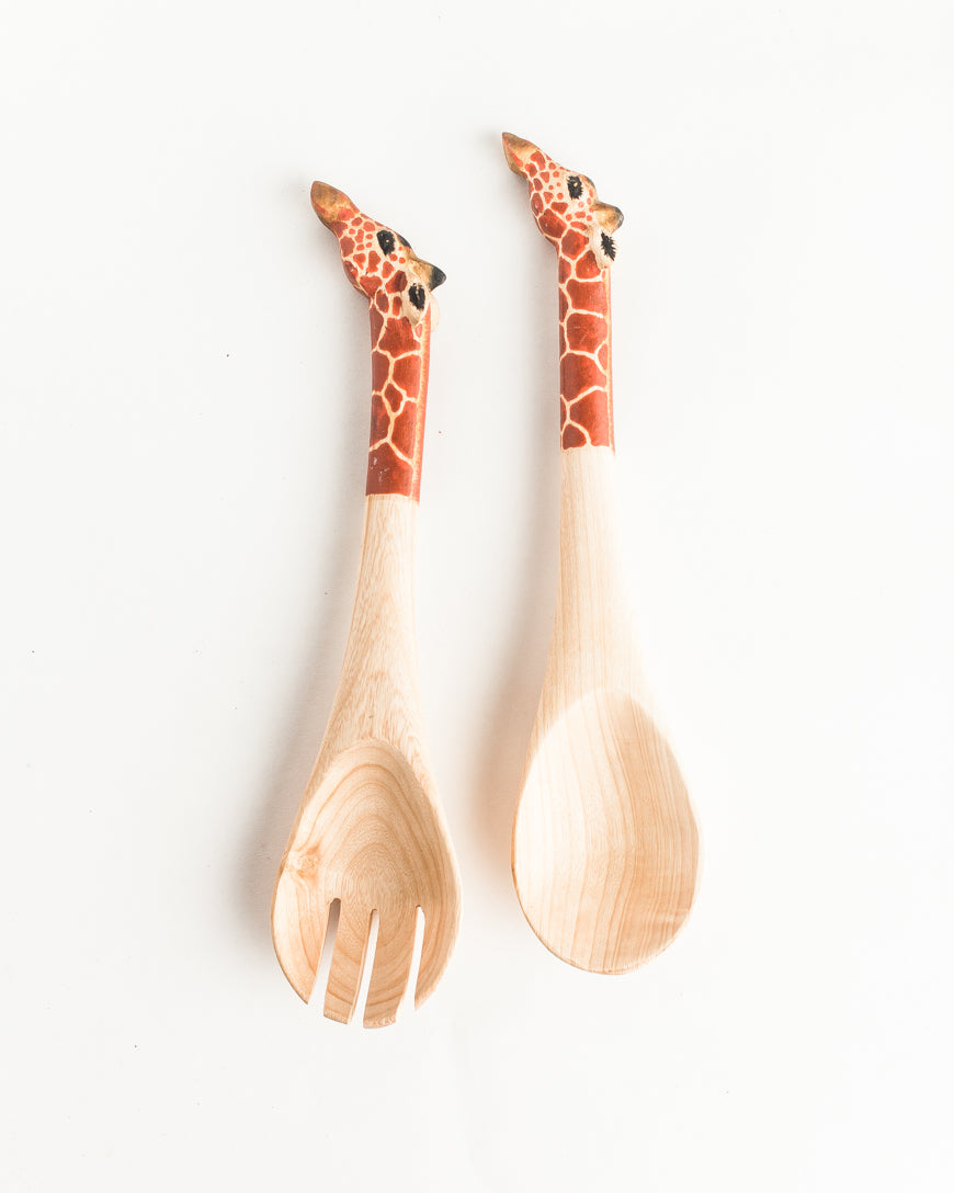 Giraffe Motif Handcrafted Salad Servers