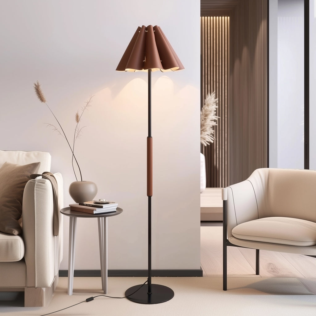 Floor Lamp with Leather Lampshade-1