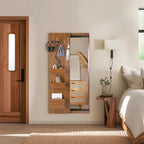 Walnut Pegboard Storage Dressing Mirror Cabinet-4