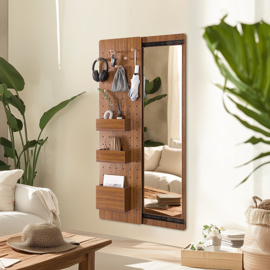 Walnut Pegboard Storage Dressing Mirror Cabinet-0