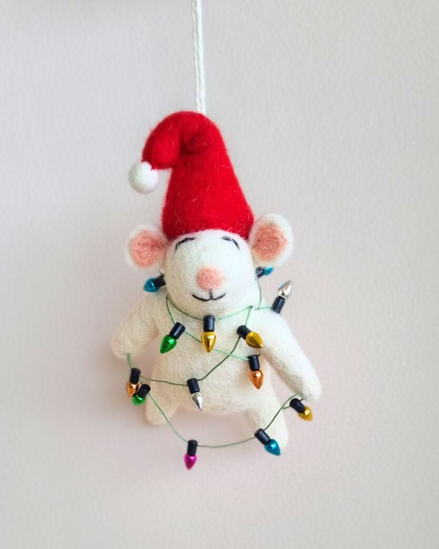 Christmas Lights Felt Mouse Ornament-0