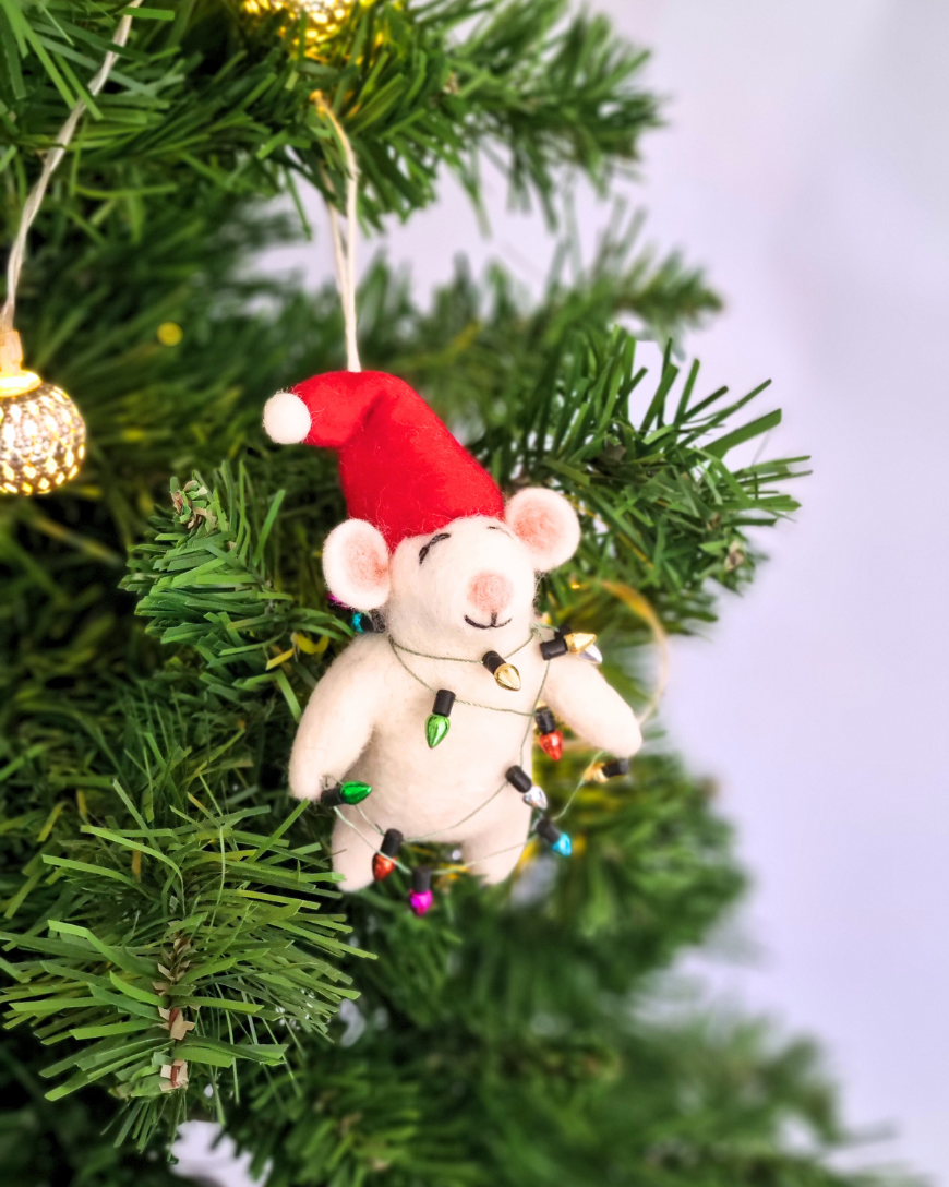 Christmas Lights Felt Mouse Ornament-1