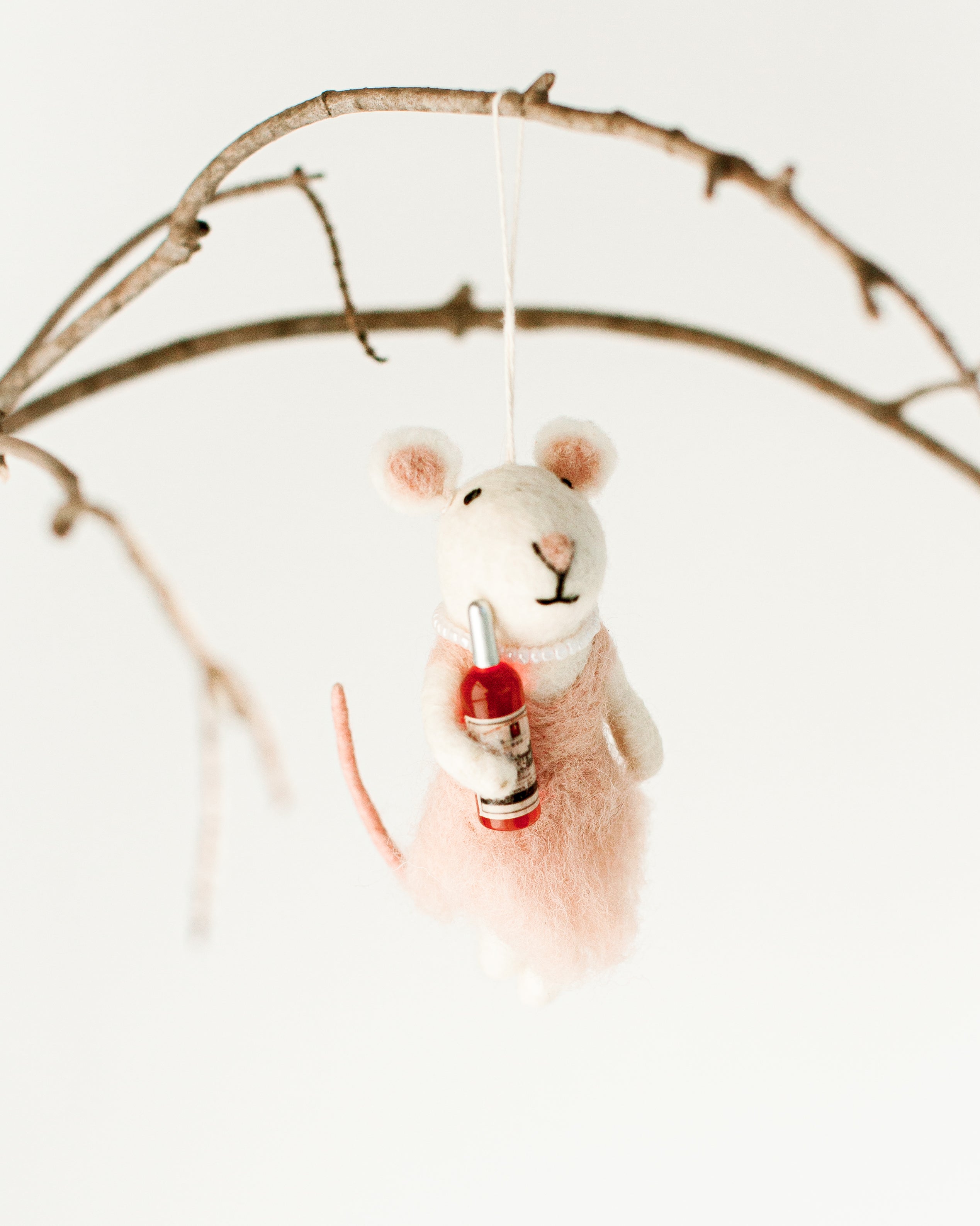 Hand-Crafted 'Rosé All Day' Felt Mouse Ornament