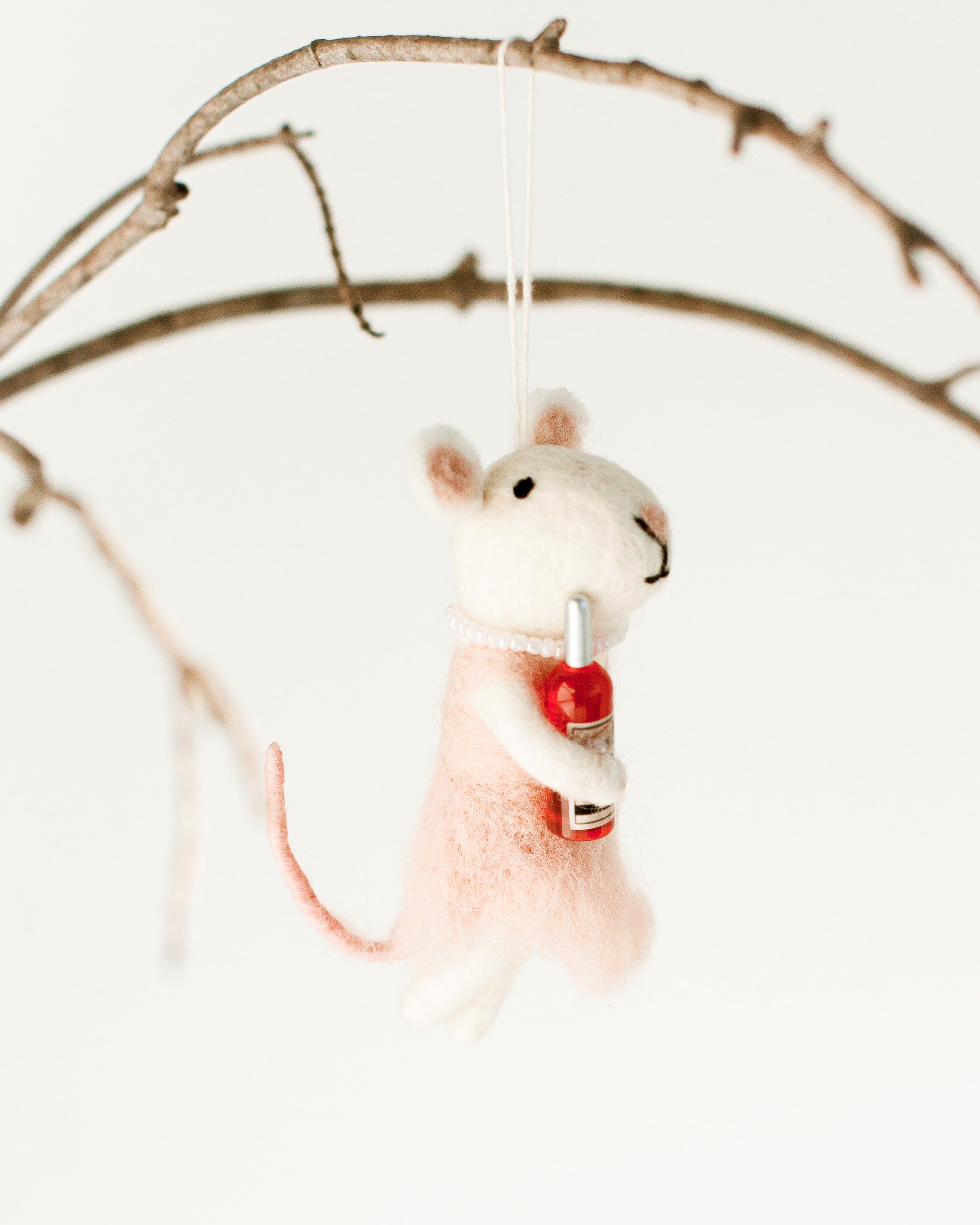 Hand-Crafted 'Rosé All Day' Felt Mouse Ornament