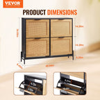 Rattan Shoe Cabinet – Narrow 4-Drawer Flip Storage Organizer