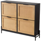 Rattan Shoe Cabinet – Narrow 4-Drawer Flip Storage Organizer