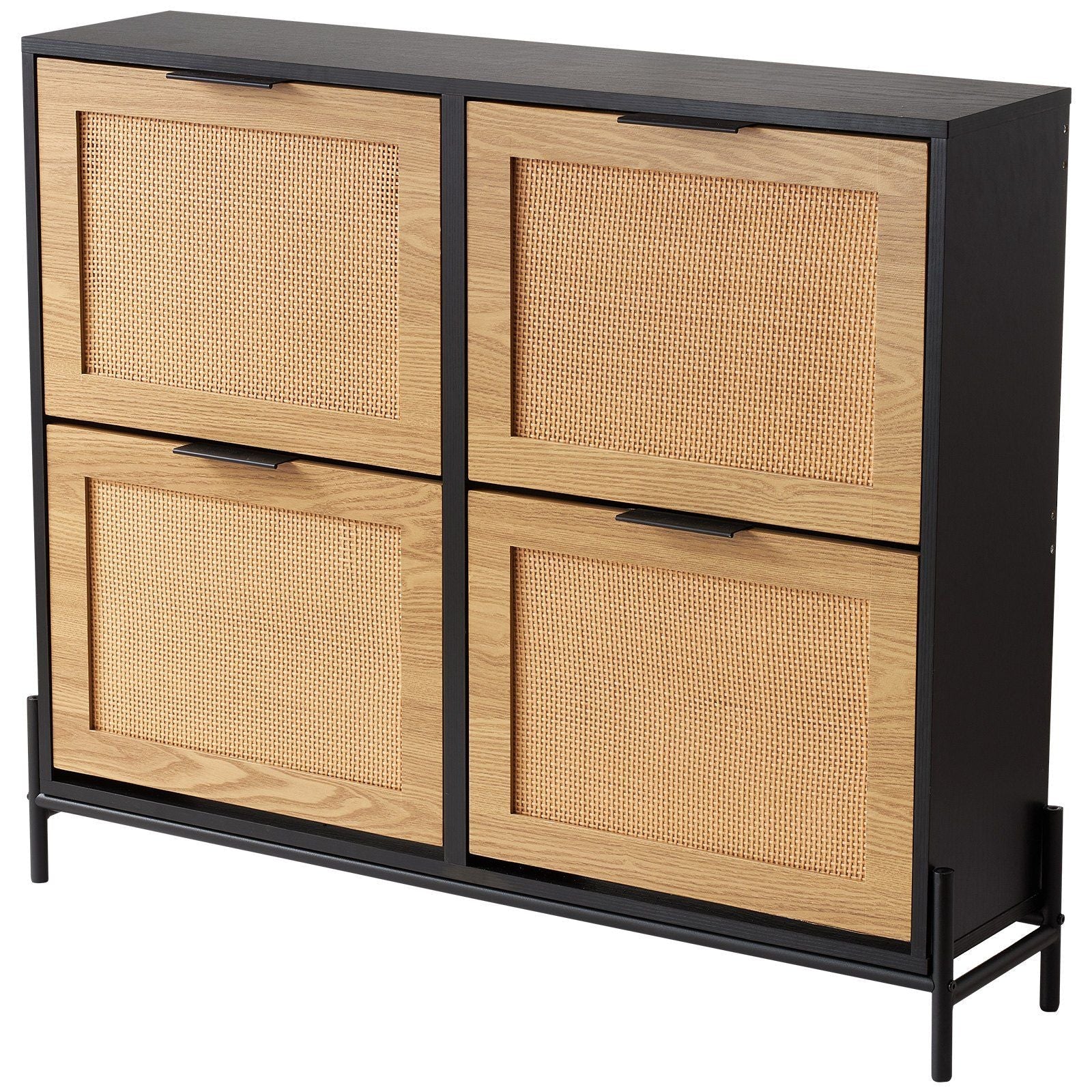 Rattan Shoe Cabinet – Narrow 4-Drawer Flip Storage Organizer