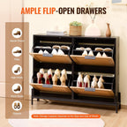 Rattan Shoe Cabinet – Narrow 4-Drawer Flip Storage Organizer