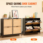 Rattan Shoe Cabinet – Narrow 4-Drawer Flip Storage Organizer
