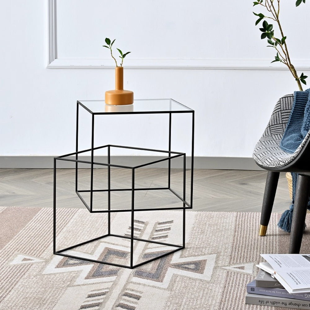 Glass double layer 3D floating side table-1