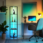 64" Corner Shelf Bookshelf with RGB LED Lights-1