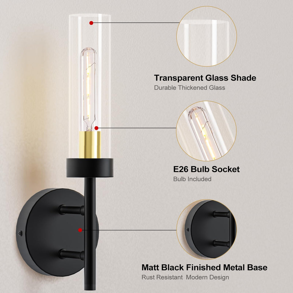 2PCS Glass Farmhouse Wall Lamp, Modern Bathroom Vanity Sconces Wall Lighting-2