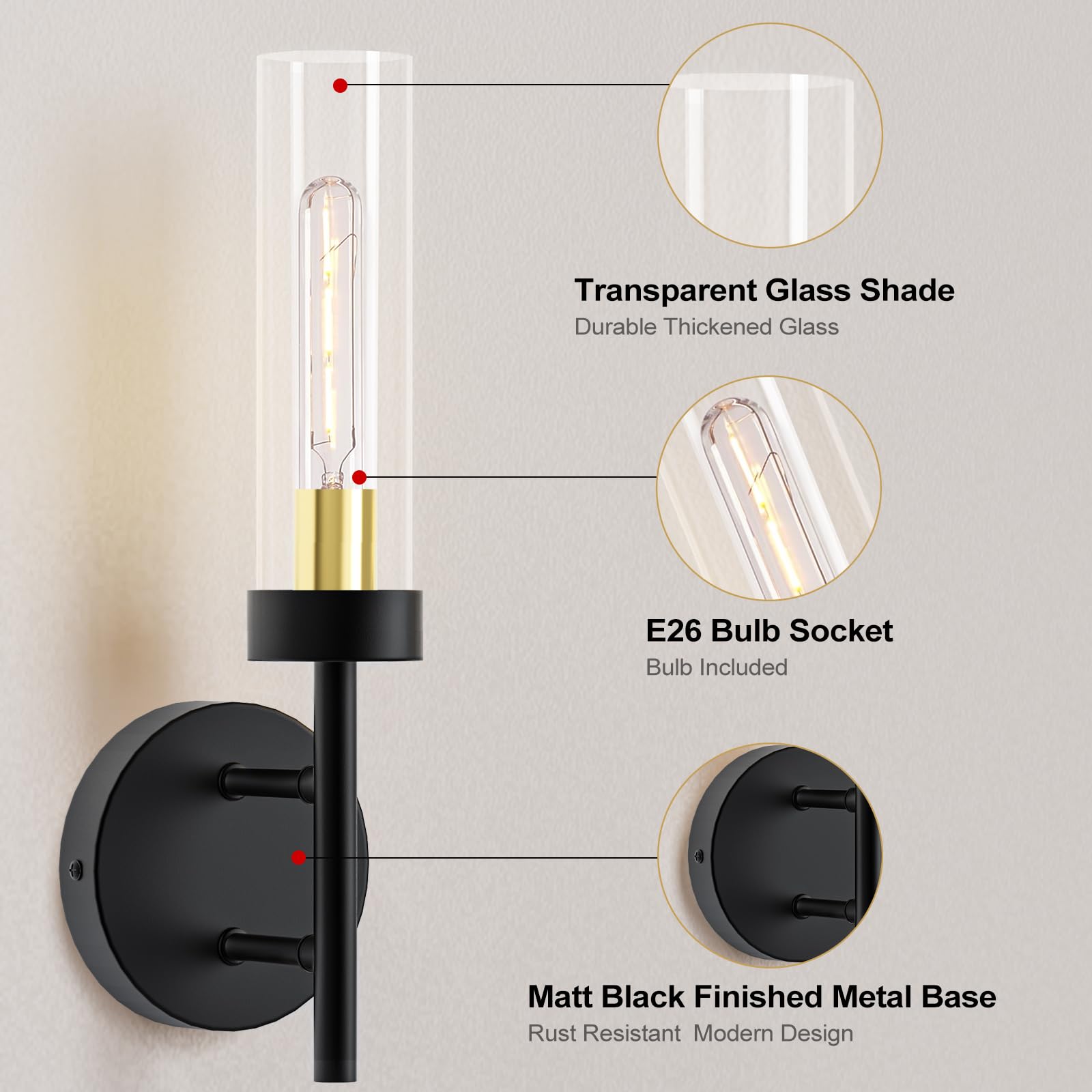 2PCS Glass Farmhouse Wall Lamp, Modern Bathroom Vanity Sconces Wall Lighting-2