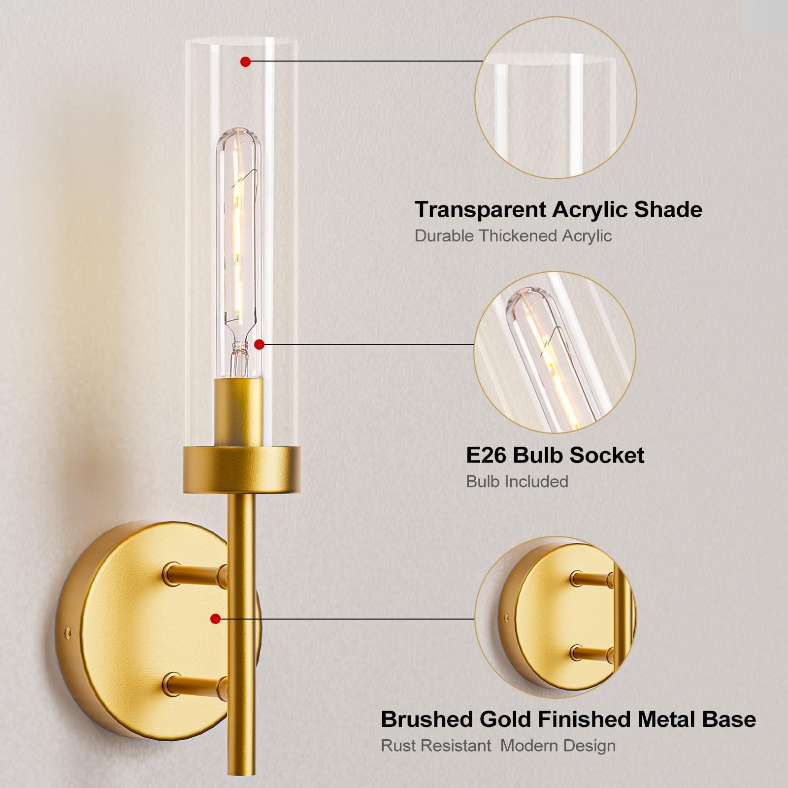 2-Pack Gold Hardwired Wall Sconces – Modern Vanity Lighting