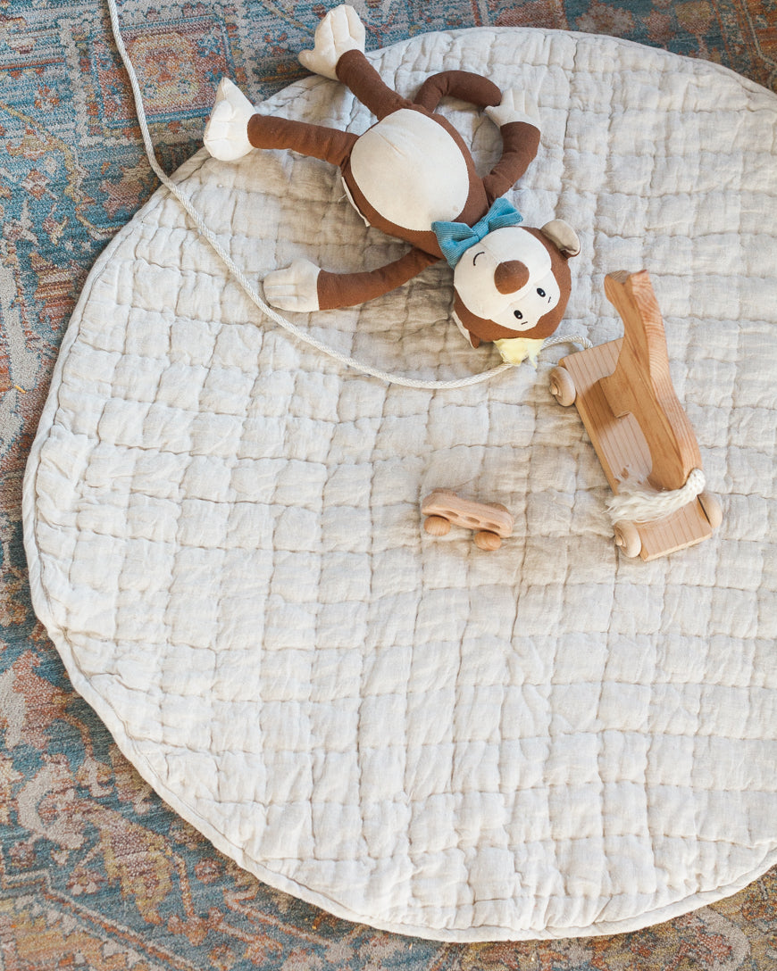 Hand-woven Stone Washed Linen Quilted Play Mat
