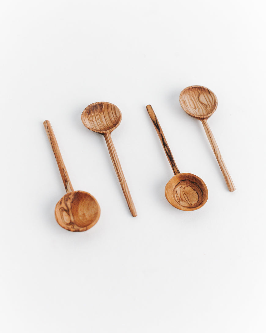 Hand-Carved Olive Wood Coffee Spoon Set