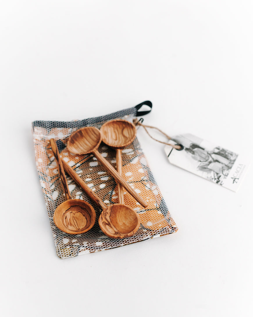 Hand-Carved Olive Wood Coffee Spoon Set
