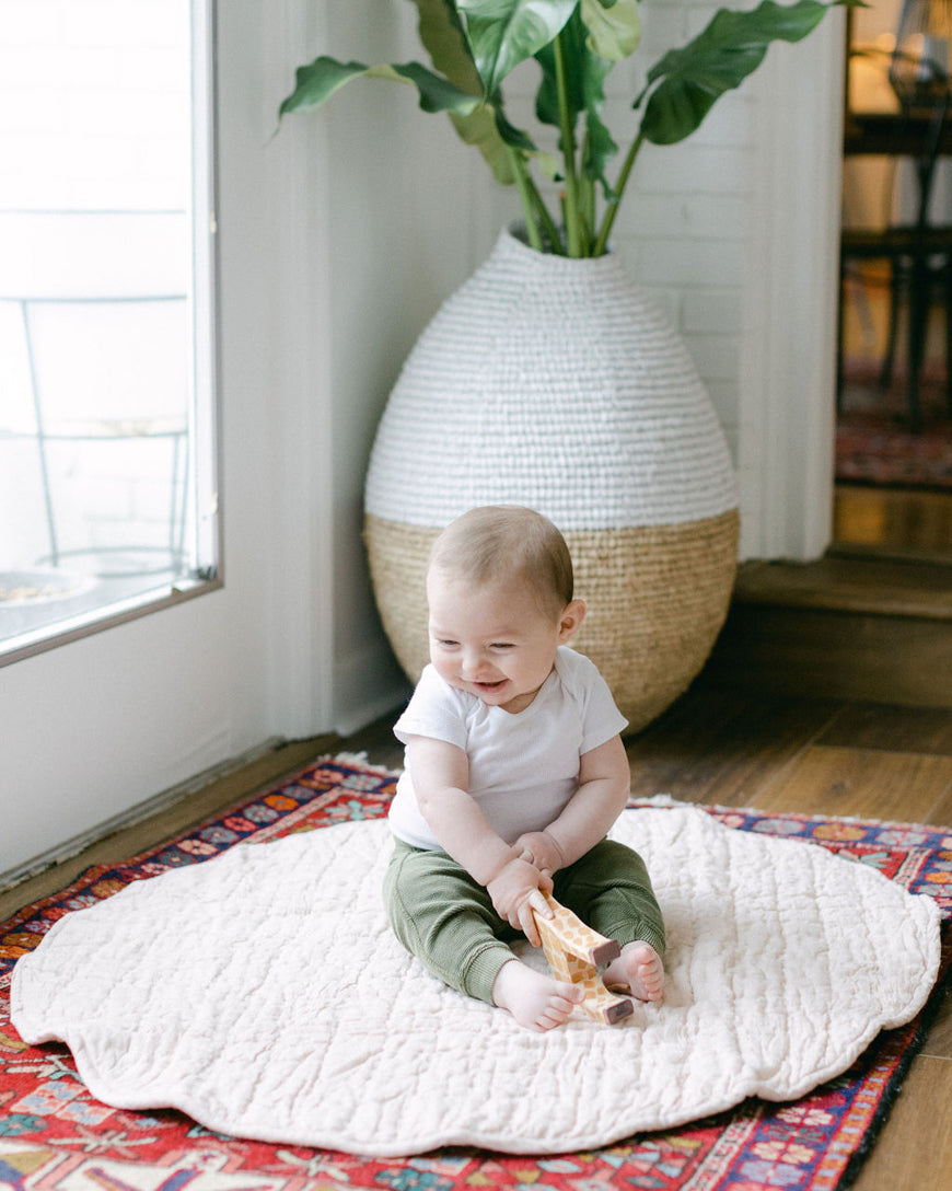 Hand-woven Stone Washed Linen Quilted Play Mat