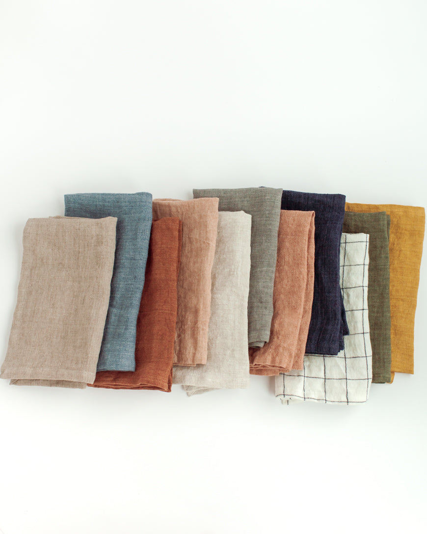 Hand-Woven Stone Washed Linen Hemmed Dinner Napkins